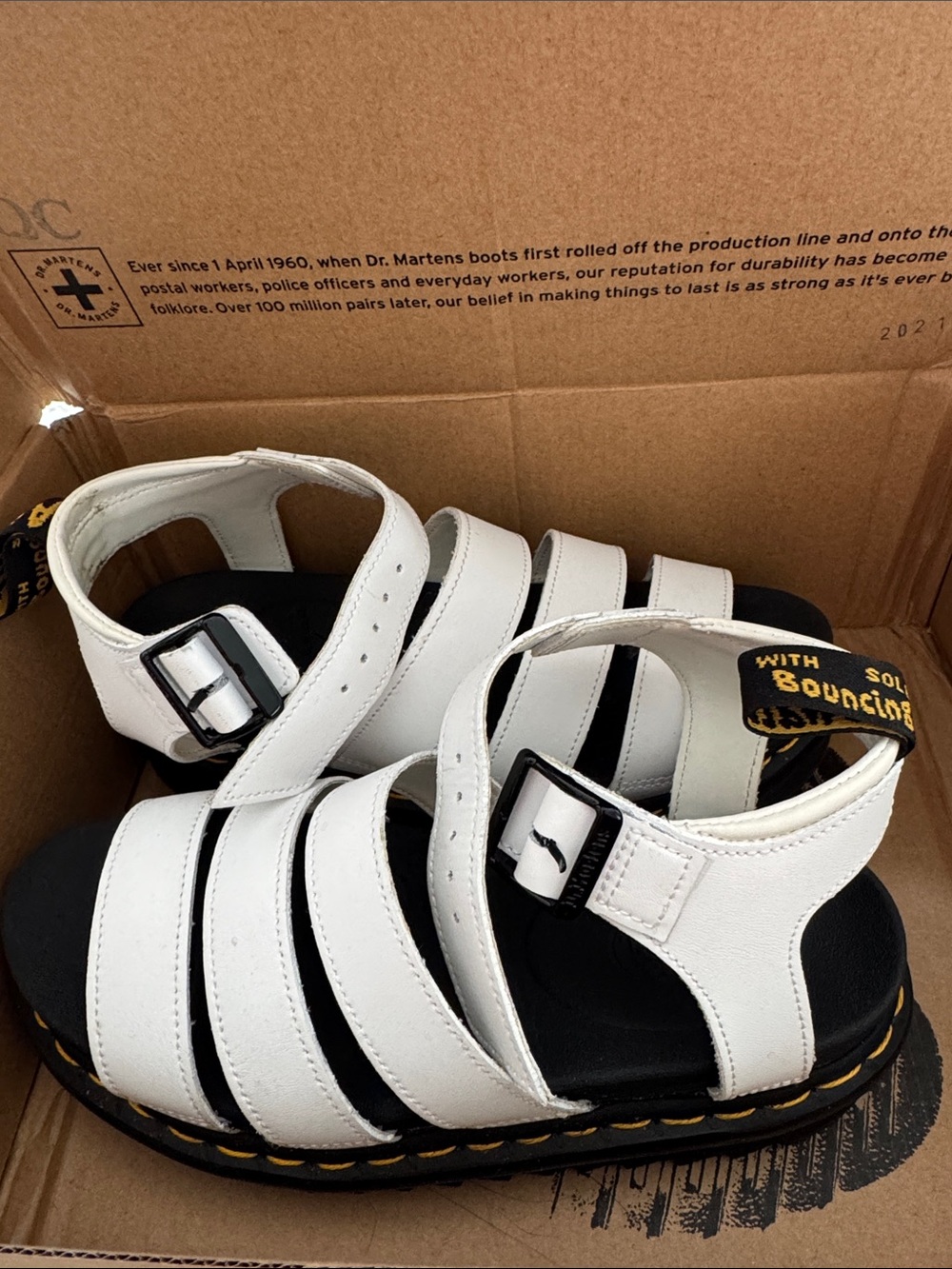 Dr. Martens White Blaire Hydro Leather Sandals Box Label
